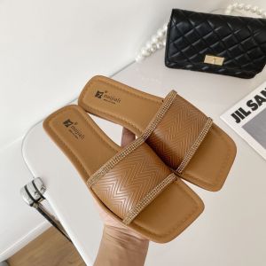 [Free Shipping] Ins-Style Rhinestone Flat Sandals WomenS Summer Outdoor Wear Fashionable And Versatile Open-Toe Beach Sandals