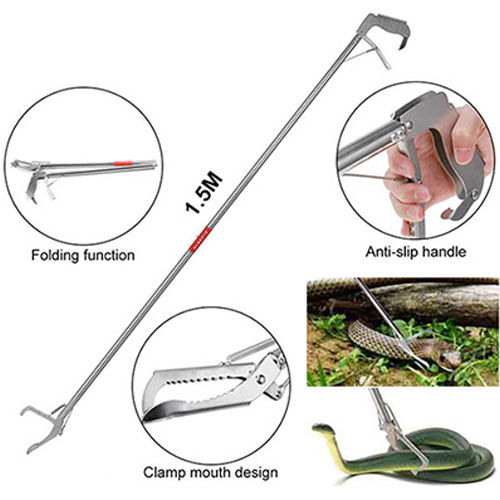 1.5M Stainless Steel Snake Tongs Reptile Grabber Catcher Wide Jaw Snake ...