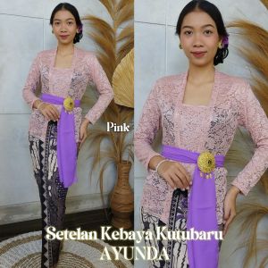 Setelan Baju Kebaya Brokat Sofia Stretch Glitter Ayunda dan Bawahan Kamen Moscrepe Songket Batik Free Selendang Modern Bali