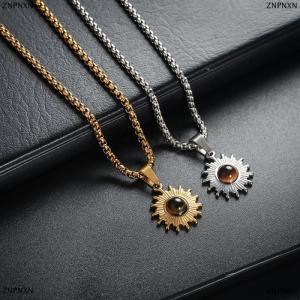 [COD] ZNPNXN Simple Stainless Steel Chain Necklace Hip Hop Geometric Sunflower Pendant Choker Men Jewelry