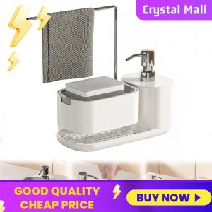 COD [Free Shipping] 4-in-1 Kitchen Soap Dispenser Set with Tray and Sponge Holder Kitchen Sink Soap Dispenser Sink Countertop Storage Organizer for Kitchen Sink