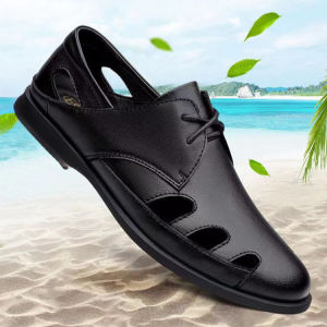 Free Shipping MenS Summer New Style Sandals Featuring A Hollowed-Out Design Breathable Leather Casual Style And Suitable For Outdoor Wear Beach And As Slip-On Shoes