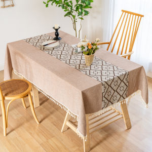 4/6/8/10 Seater Table Cover Nordic Style Tablecloth With Tassels Imitation Cotton Linen Dining Table Cloth