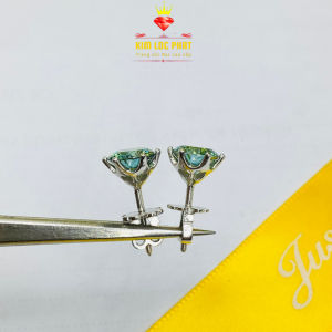 Khuyên tai nam nữ bạc xi bạch kim đính kim cương moissanite Mỹ D/FL100 giác màu xanh lá size từ 5mm-8.1mm kiểm định GRA Bông tai kim cương nhân tạo moissanite bạc mạ vàng trắng Hoa tai bạc thật xi kim đẹp - KIM LỘC PHÁT B6CMX100