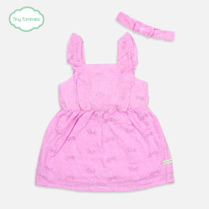 Tiny Tummies Dress with Headband Set Sleeveless Lilac Pink Eyelet Fabric - (DRH-W 6770 MD20)