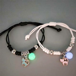 OR🧸  2 Pcs Gelang Fashion Bersinar Dalam Gelap / Gelang Bercahaya Tenun Wanita Pria / Gelang Pasangan Yang Dapat Disesuaikan / Aksesoris Perhiasan COD