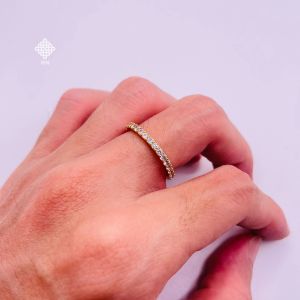Nhẫn đính đá Nhẫn hột xoàn full đá dày 2 li Titan không phai không rỉ sét màu 18k và bạch kim mã 07