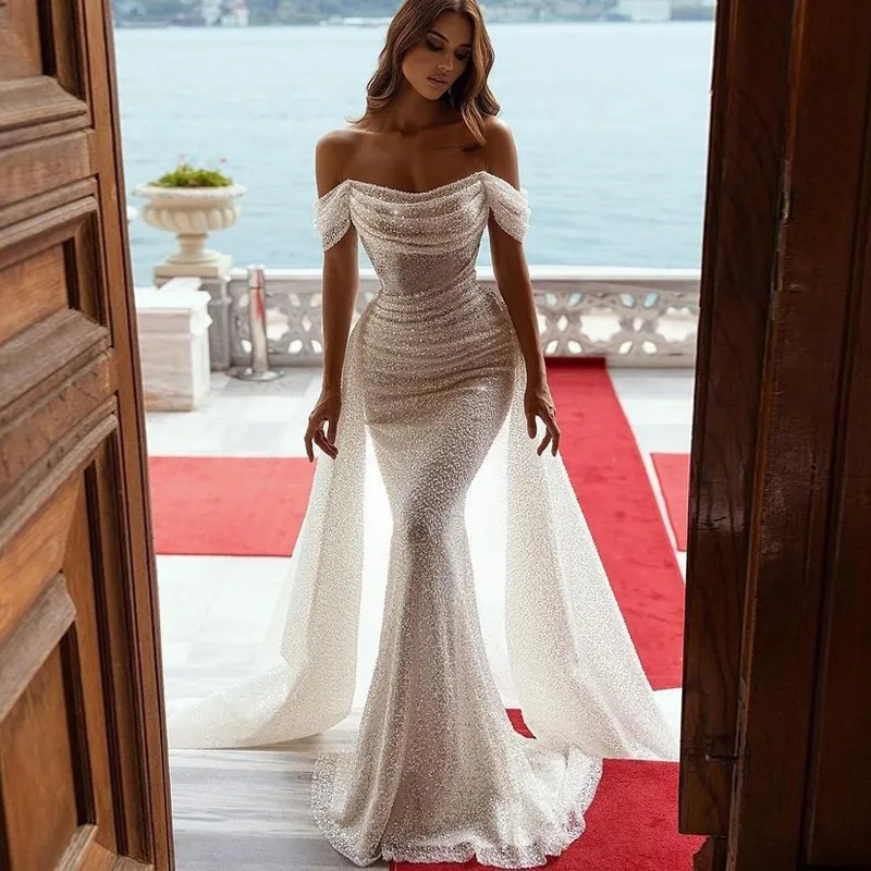WaQas】 Wedding Dress for Women 2023 Plus Size Bridal Gowns Mermaid Sequins Bride  Dress