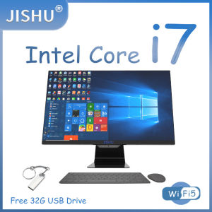 JISHU 5GHz WiFi i7 Processor 8G Ram 512G ssd All in one desktop pc 24 inch Office Computer with Keyboard Mouse Camera Speaker for home & office