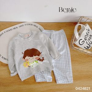 Set bộ dài thu đông cotton họa tiết hình in cho bé gái đi chơi đi học 1 đến 7 tuổi BERNIE 0424B21