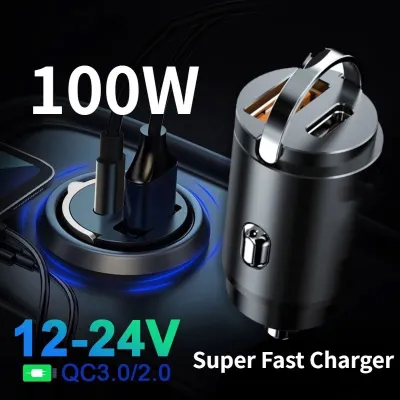 HOHODALINK 100W Car Charger Type-C Pd+Usb Dual Port Fast Charging Protable Quick Charge QC3.0 Mobil Charger