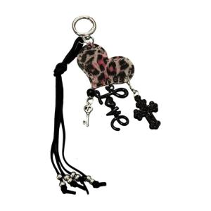 Fashionable Leopard Pattern Heart Keychain Decorative Charm Bag Hanging Decoration for Purse Keys Wallets