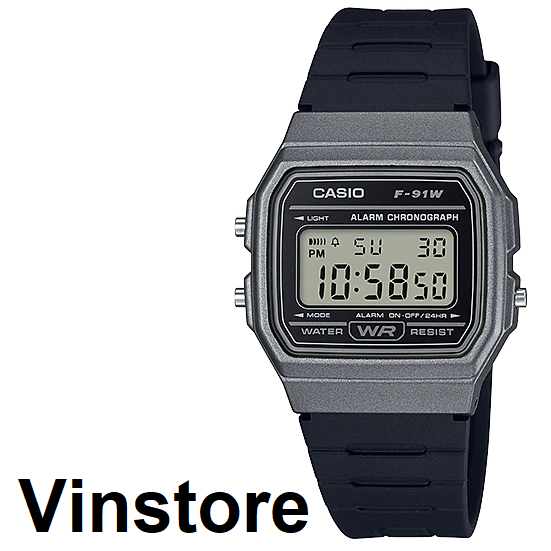 Vinstore Casio F 91 Classic Digital Black Resin Band Silver Case