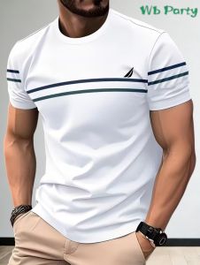 [Local Stock] ZEEMIN Simple Fashion Striped Graphic T-Shirts for Men Summer Trendy Short Sleeve Street Loose Tops Casual Oversized Daily Wear Tees