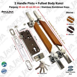 Handle set kunci pintu rumah panjang 60 cm 45 cm 35 cm / Gagang pintun rumah / Pegangan Pintu rumah / Tarikan pintu rumah stainlees kombinasi kayu murah