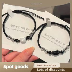 Heabety Fashion 2Pcs Cute Cat Pendant Hand Woven Bracelets Fashion Versatile Women Daily Vacation Wearing Jewelry Gift
