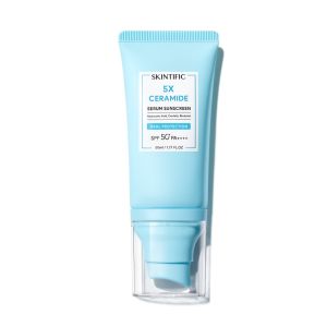 SKINTIFIC 5X Ceramide Serum Sunscreen SPF50+ PA++++ 50ml With Hyaluronic Acid Centella Bisabolol Barrier Repair Daily Facial Sun Lotion Non White Cast Oil Free Lightweight Makeup Base Sunblock For Sensitive Oily Acne Prone Skin