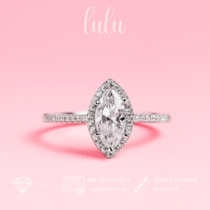 Lulu Moissanite Jewelry - Perhiasan Wanita Cincin Berlian Moissanite 1 Carat Lapis Emas 18K - Aurora Marquise Cut Moissanite Ring 1 CT Sertifikat GRA