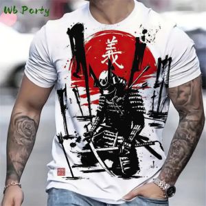 Casual Mens T-Shirt Japanese Samurai Graphic T-Shirts Summer Mens Top Trendy Men Short Sleeved Loose Oversized Mens Clothing