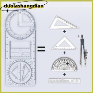 [Duola] 1PCS Multi Functional 360 ° Movable Geometric Drawing Ruler For Primary School Mathematics Students Portable Transparent 3D Flat