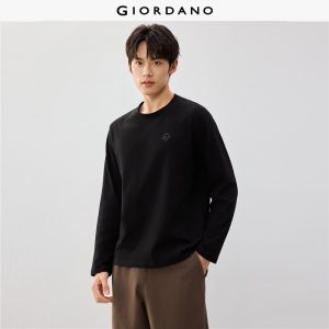 GIORDANO Men T-Shirts Embroidered Badge Cotton Tee Crewneck Long Sleeve Fashionable Casual Regular T-Shirts 13026881
