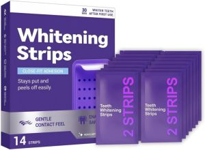 Gentle Daily Purple Teeth Whitening Strips – Enamel-Friendly No Peroxide Formula for Sensitive Teeth Reduce Surface Coffee & Tea Stains Portable Teeth Care for Home & Travel (14 Strips)
