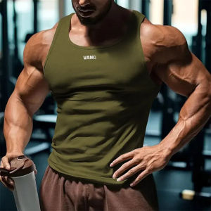 Summer Mens Slim Fit Sports Vest Trendy Brand Printed Solid Color Quick Dry Breathable Casual Fitness Top for Men