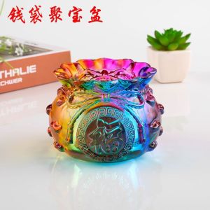 開光招财聚宝盆 送元宝 琉璃钱袋 百福缸 风水摆件 黃水晶琉璃聚寶盆 元寶 元宝 水晶 開運 招財 納福 招财聚财 家居裝飾風水佈局擺件 Fengshui Decoration Home Decor Lucky Accessories