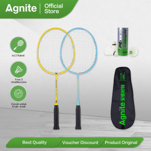 Agnite Children Badminton Racket / Raket Badminton / Raket Bulu Tangkis Anak Badminton Isi 2 Raket ( Biru + Kuning ) Free Bag dan kok Murah F2135