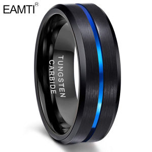 EAMTI Mens Tungsten Ring Wedding Band 8mm Black Centre Groove Comfort Fit Size 6-15