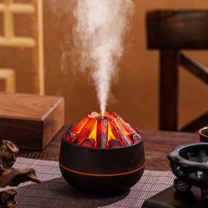 OOC with Night Light Powered Charcoal Humidifier Creative 300ml Capacity Indoor Aromatherapy Machine Modern Silent Flame Wood Humidifier
