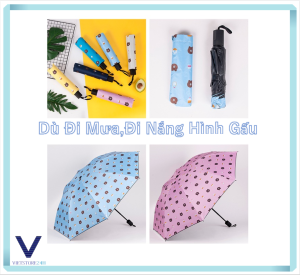 DÙ CHE MƯA CHE NẮNG GẤP GỌN HÌNH GẤU DỄ THƯƠNG