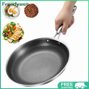 COD [Free Shipping] 304 Stainless Steel Handle Frying Pan with Honeycomb Surface Non-Coated for Versatile Cooking Tasks