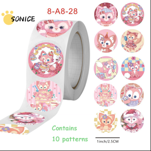 500Pcs/Roll Stickers Kuromi Melody HelloKitty Stickers Waterproof Self-adhesive Label Sticker Portable Paper Tape Cartoon Stickers School