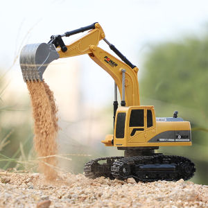 1:24 6CH Alloy RC Rechargeable Excavator Toy For Kids Backhoe Toy Boys Gifts 2.4Ghz Electric Trucks Engineering Radio Control Car Alloy Simulation Model Crane Vehicle Toys