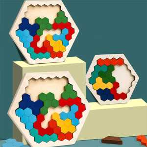 Wooden tangram - tangram kayu - mainan edukasi anak Wooden puzzle hexagonal