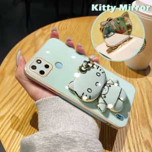 Casing Ponsel untuk Realme C21 C21Y C25Y C20 C20A C11 2011 Narzo 50i Case Kitty Softcase silikon pelindung lensa penuh Casing ponsel pelapis mewah HP dudukan lipat Kesing