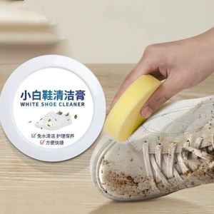 C050  ครีมขัดรองเท้าขาว ครีมทำความสะอาดเครื่องหนัง ขจัดคราบ ไม่ต้องล้าง พร้อมฟองน้ำ 120g