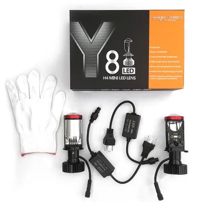 หลอดไฟ LED รถยนต์ Y8 ของแท้ 1 คู่ ไฟหน้ารถยนต์ LED Y8 หลอดไฟ H4 แบบตาปลา เลนส์คู่สว่างพิเศษแบบใกล้และไกล ขั้ว H4