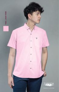 เสื้อเชิ้ตแฟชั่นสีชมพูอ่อนทรง Slimfit ผ้า Oxford Cotton100% แบรนด์ TAWADA รุ่น T004-LIGHT PINK