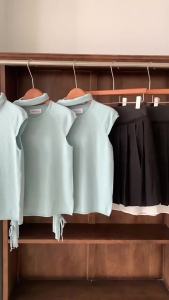 2025 Autumn New Korean Dongdaemun Elegant Solid Color Knitted Short Sleeve Scarf + Double Layer Pleated Skirt Set