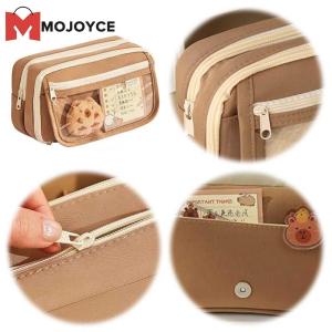 MOJOYCE 9-Layer Cute Pencil Bag Canvas Kawaii Zipper Pencil Case Large Capacity Capybara Stationery Holder Bag School Supplies