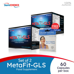 Metafit GLS Opitac Glutathione Carnipure L-Carnitine Fat Loss Detox Immunity Booster 60 Capsules x2Metafit-GLS L-Glutathione 250mg + L Carnitine 250mg + Sodium Ascorbate 112.5mg Food Supplement Caps Set of 2 Plus Free Gluta-White 9+1 Promo Pack