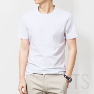 Summer Mens Clothing Season Slim-fit Mens Solid Color Short-Sleeved T-Shirt Regular Size Flowing Handsome Round Neck Half