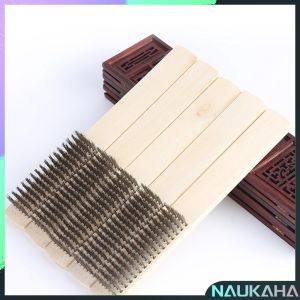 NAU.K Wire Brushes Copper Plated Steel Brushes with Wood Handle 16 x 6 Lines Wire Scratch Brush