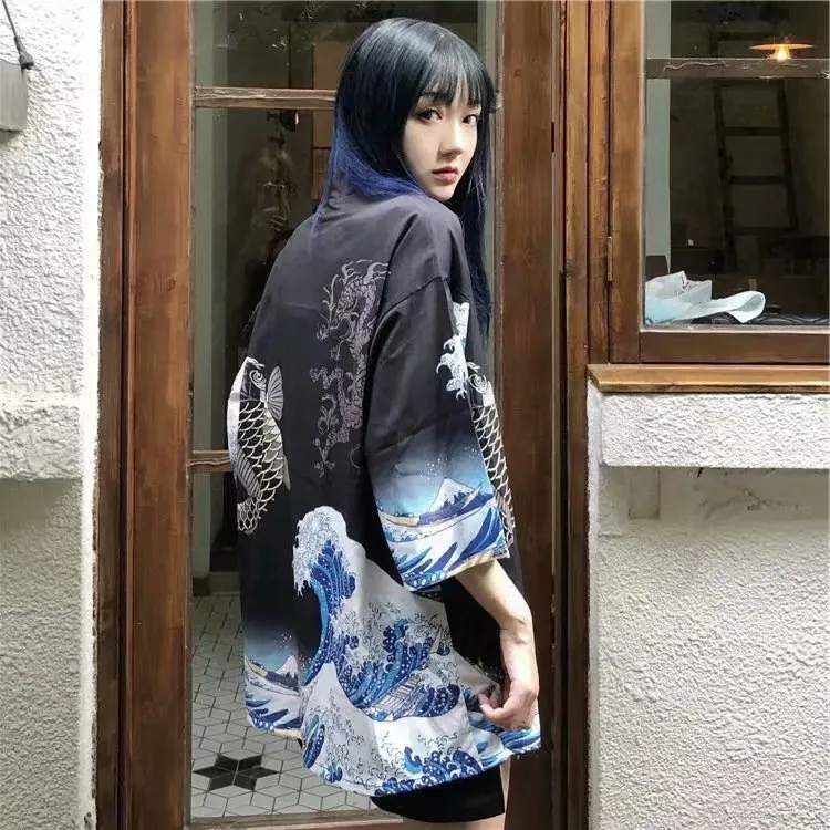 Japanese Kimono Cardigan Three-Quarter Sleeve Thin Sun Protection