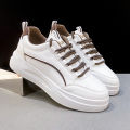 【LaLa】new simple white rubber shoes with lace sneakers chunky footwear low cut for women. 