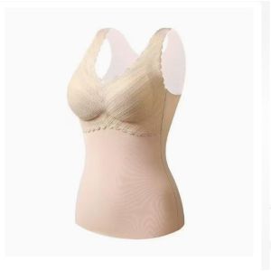 Ready stock)Thermal Underwear Plus Velvet Vest Winter Womens Simple Solid Color Camisole with Chest Pads Slim Thermal Underwear