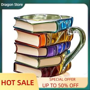 Dragon Painted Book Mug 11oz Novelty 3d Painted Books Coffee Mug Unique Colorful Resin Books Stack Coffee Cup Collection Gifts