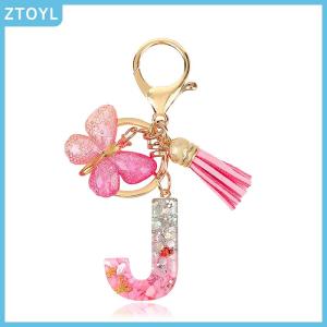 ZTOYL A-Z Dreamy Sequin Letters Keychain For Women Tassel Butterfly Pendant Initial Keyring Purse Suspension Bags Charms Car Key Chain